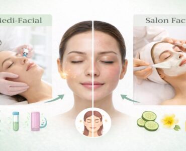 Medi-Facials vs Salon Facials comparison showing professional skin treatment vs regular facial results