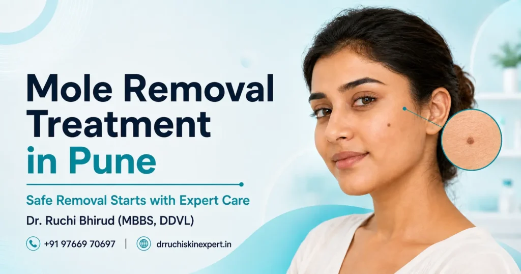 Mole Removal Treatment in Pune banner featuring Dr. Ruchi Bhirud (MBBS, DDVL) skin specialist