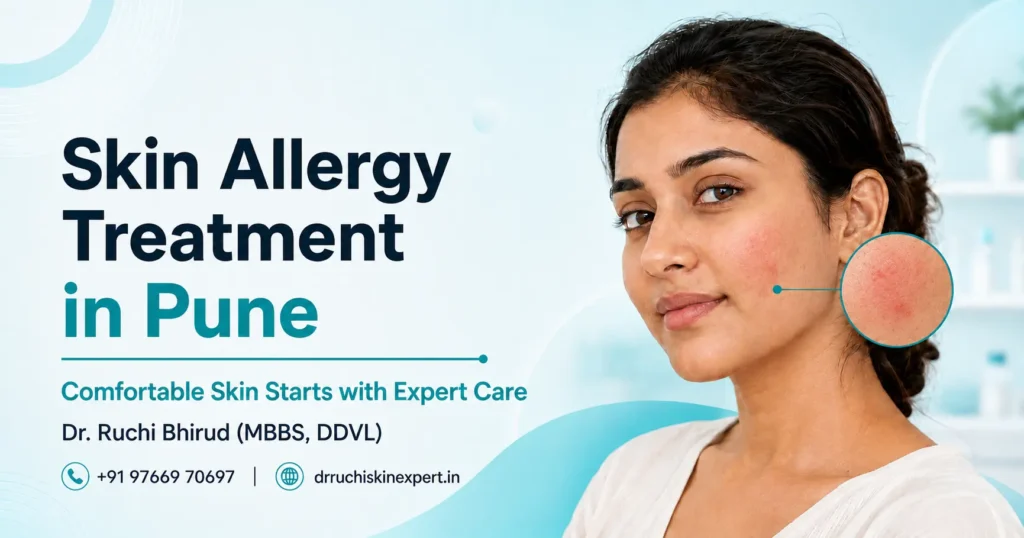 Skin Allergy Treatment in Pune banner featuring Dr. Ruchi Bhirud (MBBS, DDVL) skin specialist