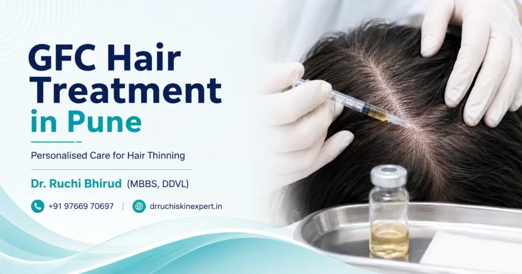 GFC Hair Treatment in Pune banner featuring Dr. Ruchi Bhirud (MBBS, DDVL) skin specialist
