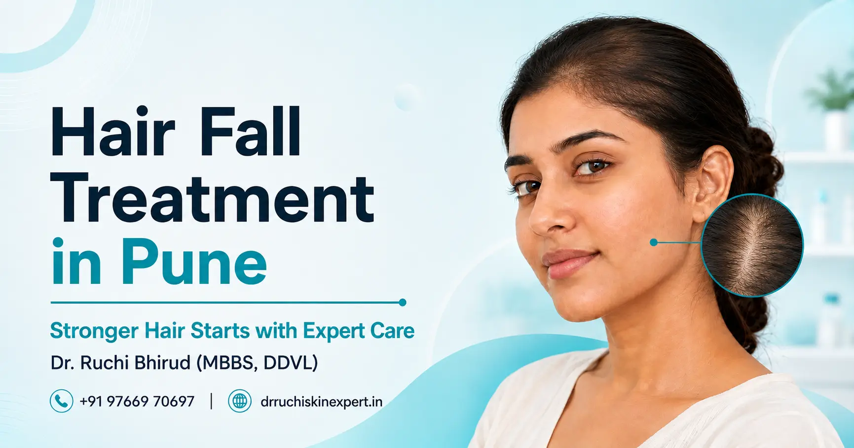 Hair Fall Treatment in Pune banner featuring Dr. Ruchi Bhirud (MBBS, DDVL) skin specialist